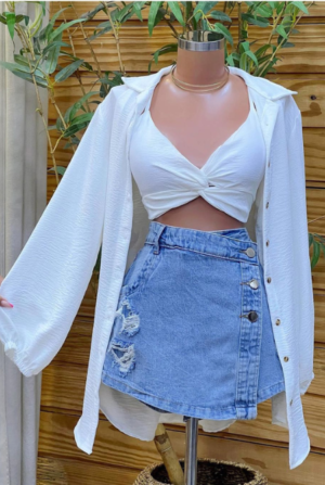 Conjunto Blusão + Cropped Helena - Branco