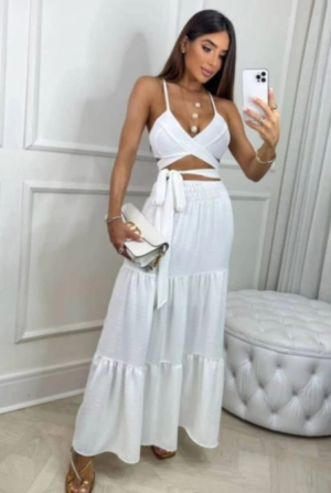 Conjunto Saia e Cropped Delmara - Branco