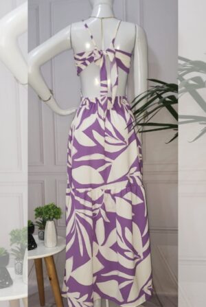 Vestido Longo Djully - Estampado Lilas e branco