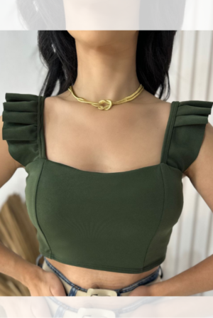 Cropped Alcinha Babado - Verde Militar