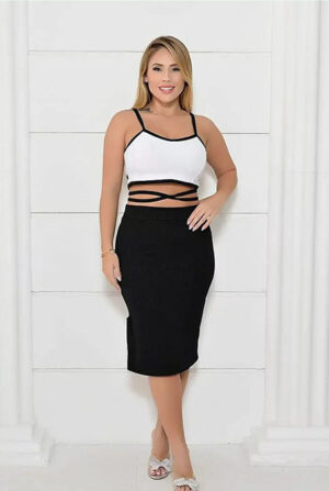 Conjunto Saia e Cropped Anarruga Preta