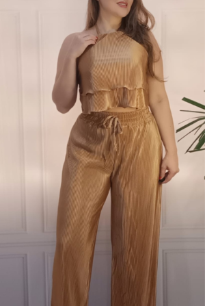 Conjunto Cetim Plissado Faby - Dourado