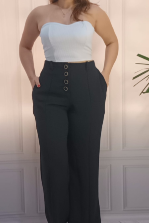 Calça Pantalona Duna Botões - Preta