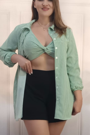 Conjunto Camisa + Cropped Listras - Verde