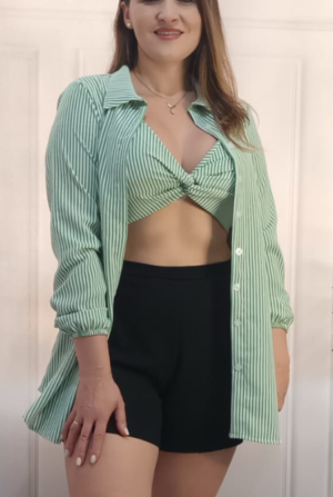 Conjunto Camisa + Cropped Listras - Verde