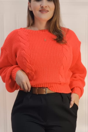 Blusa de Tricô Trançado - Laranja