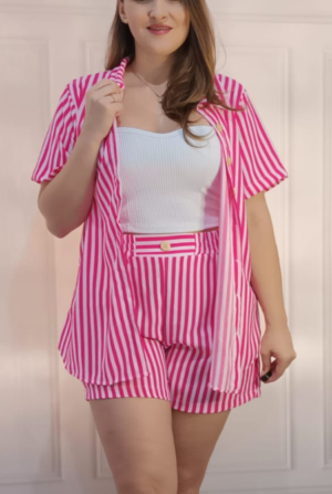 Conjunto Camisa e Shorts Jordana - Listras Pink