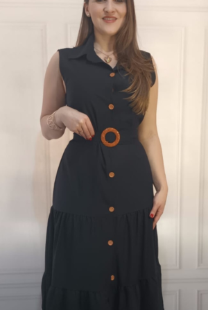 Vestido Longo Botões -Preto