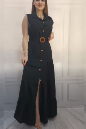 Vestido Longo Botões -Preto